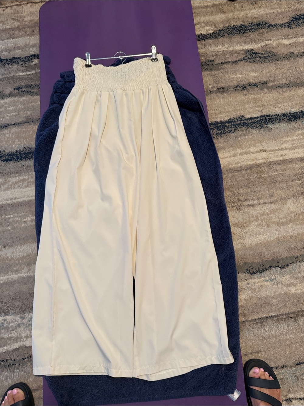 Women's Cream Wide-Leg Smocked-Waist Pants